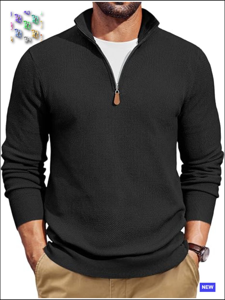 Men's Quarter Zip Pullover Slim Fit Mock Neck Sweater Casual Long Sleeve Knit